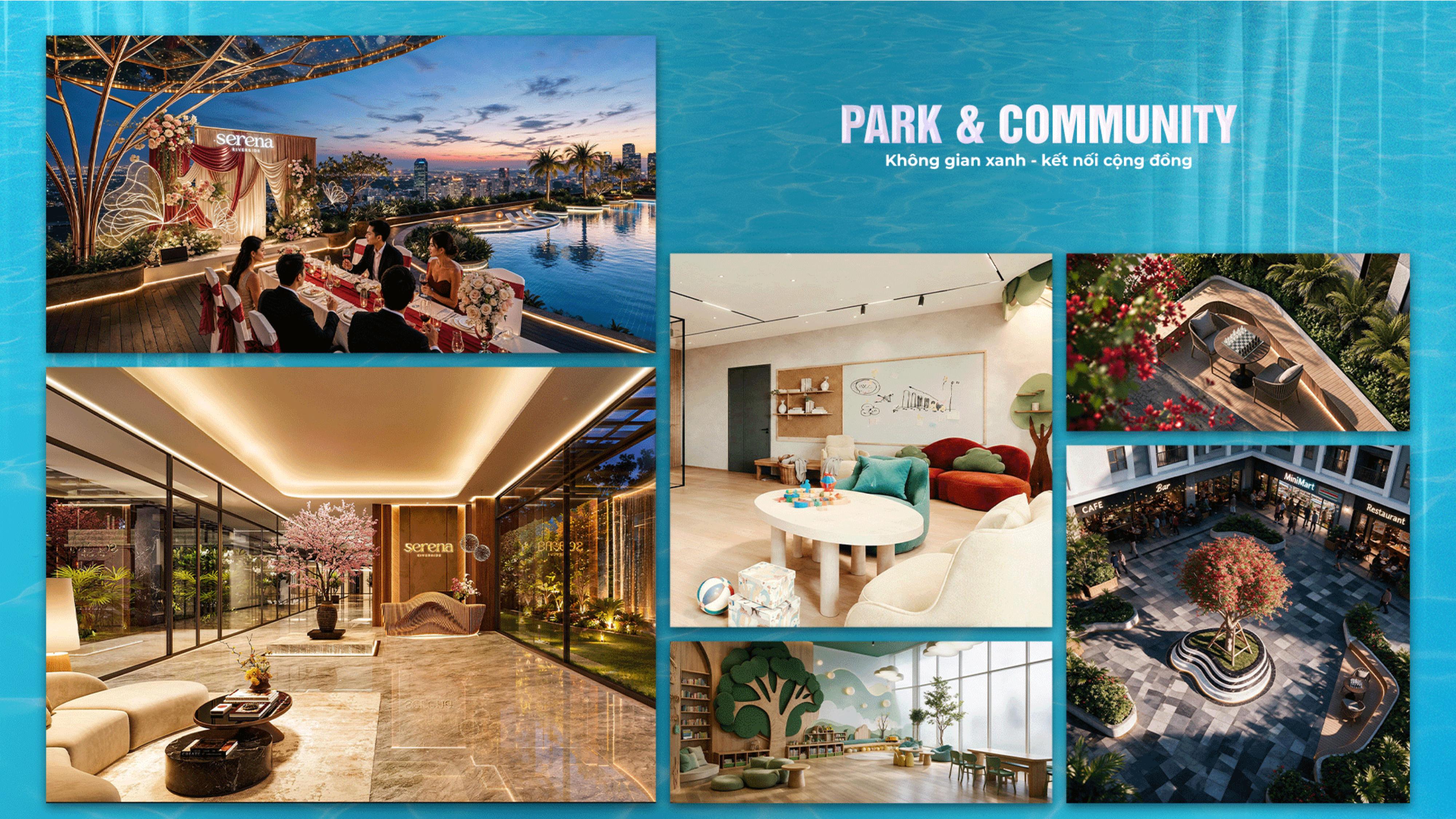 Park & Community - sảnh đón, dãy thương mại, không gian cộng đồng Serena Riverside