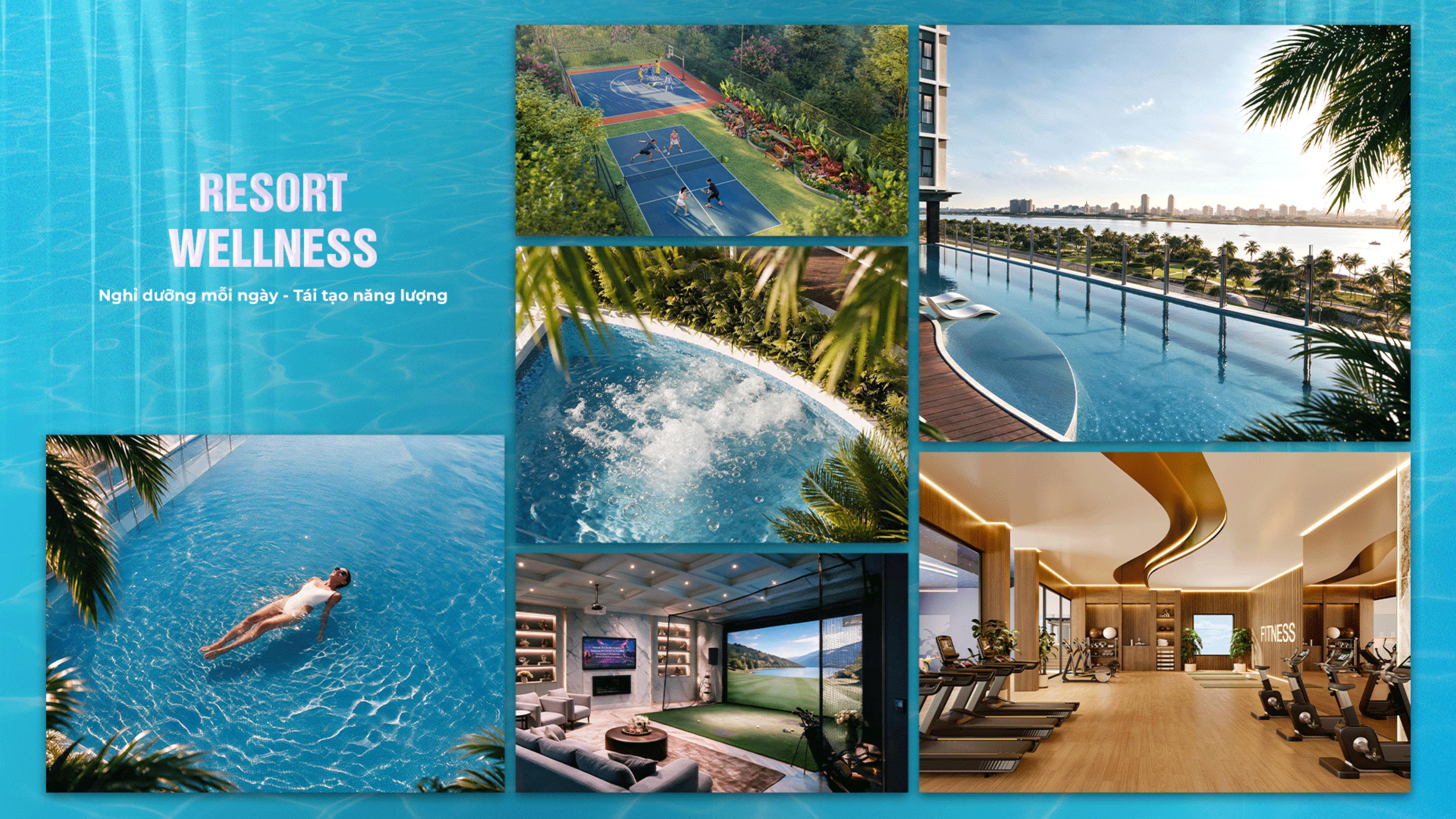 Resort Wellness - hồ bơi vô cực, jacuzzi, gym, phòng golf 3D Serena Riverside
