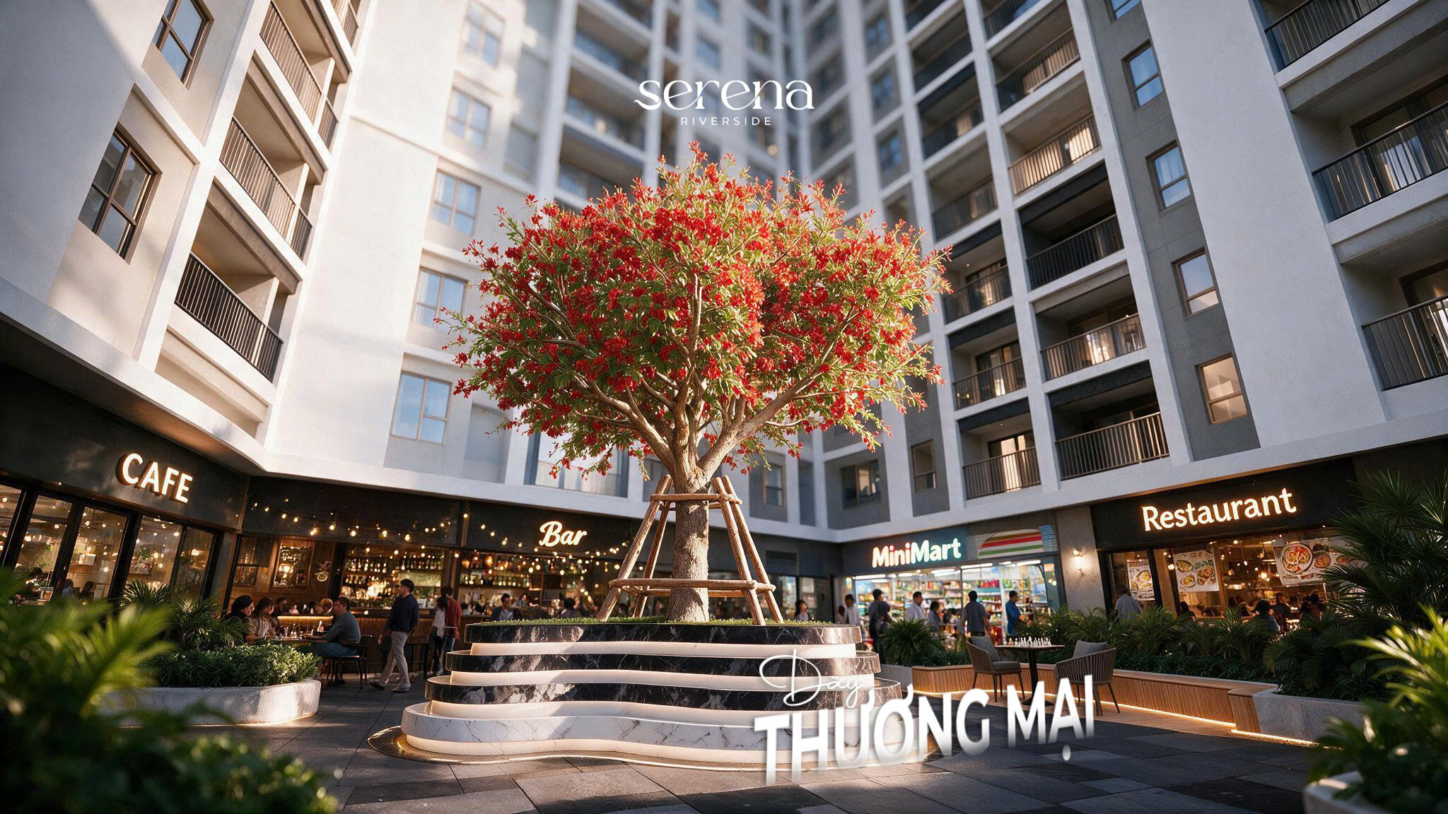 Dãy thương mại khối đế Serena Riverside - cafe, bar, nhà hàng, minimart