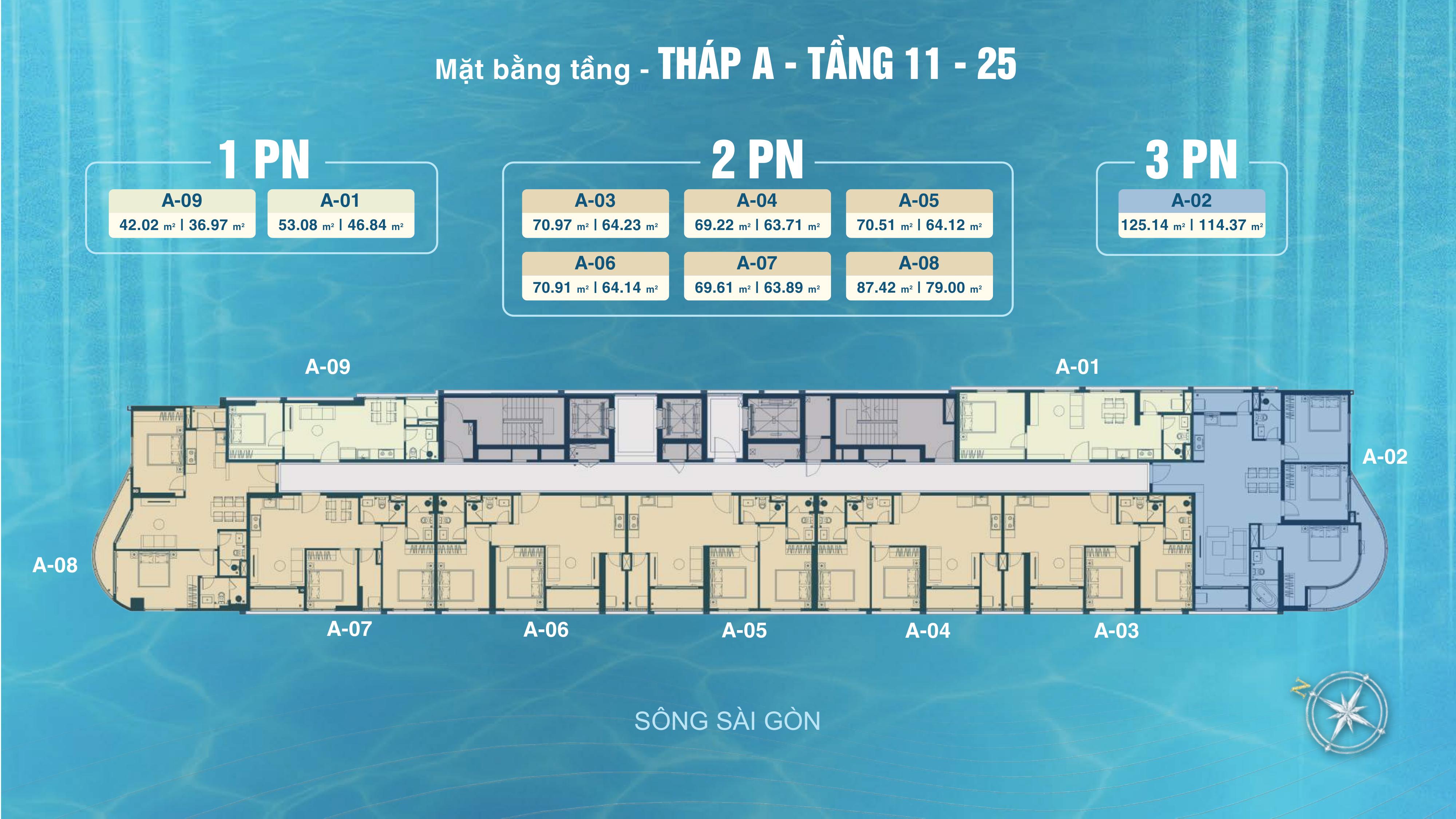 Mặt bằng tầng Tháp A tầng 11-25 Serena Riverside