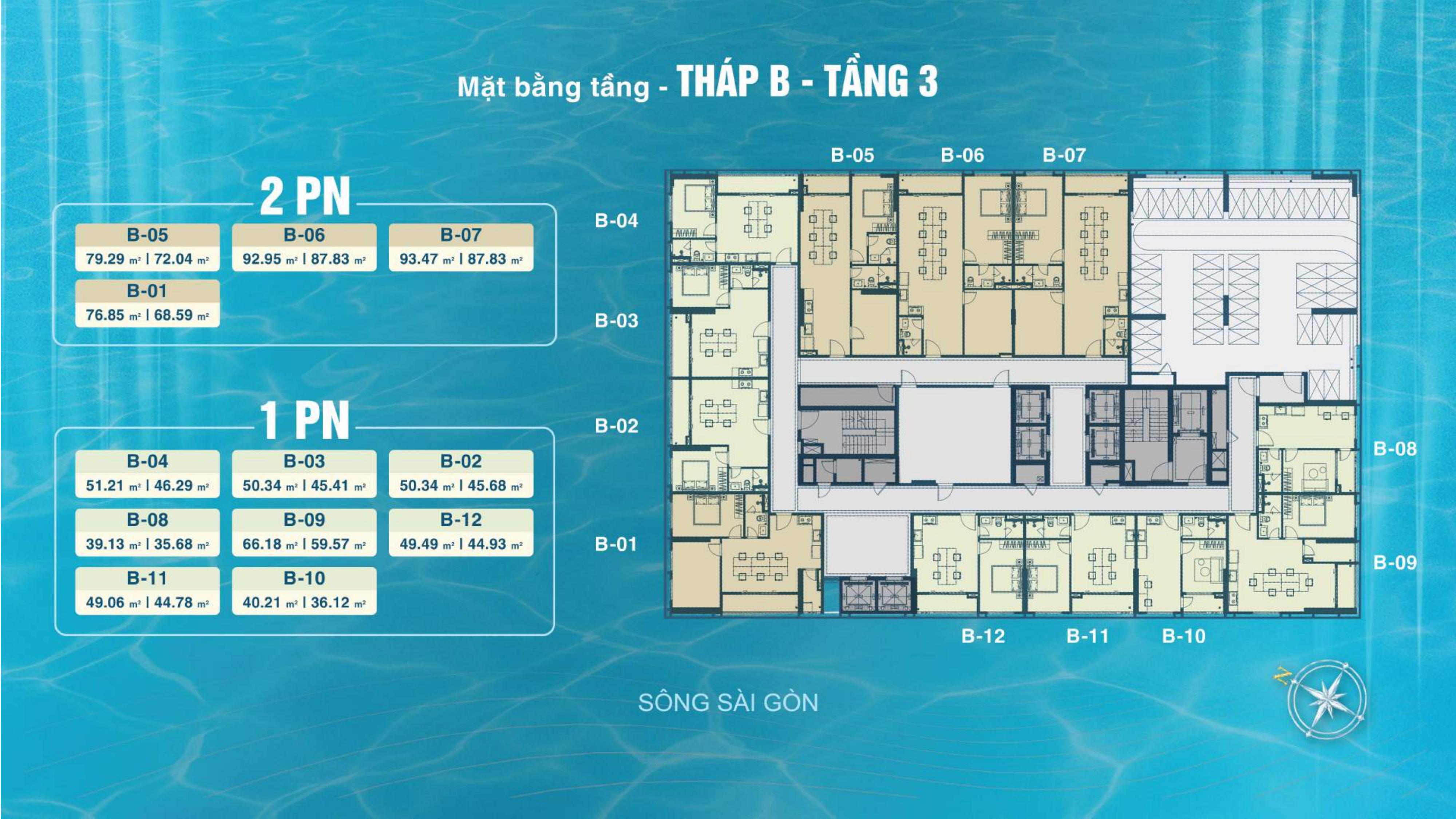Mặt bằng tầng Tháp B tầng 3 Serena Riverside
