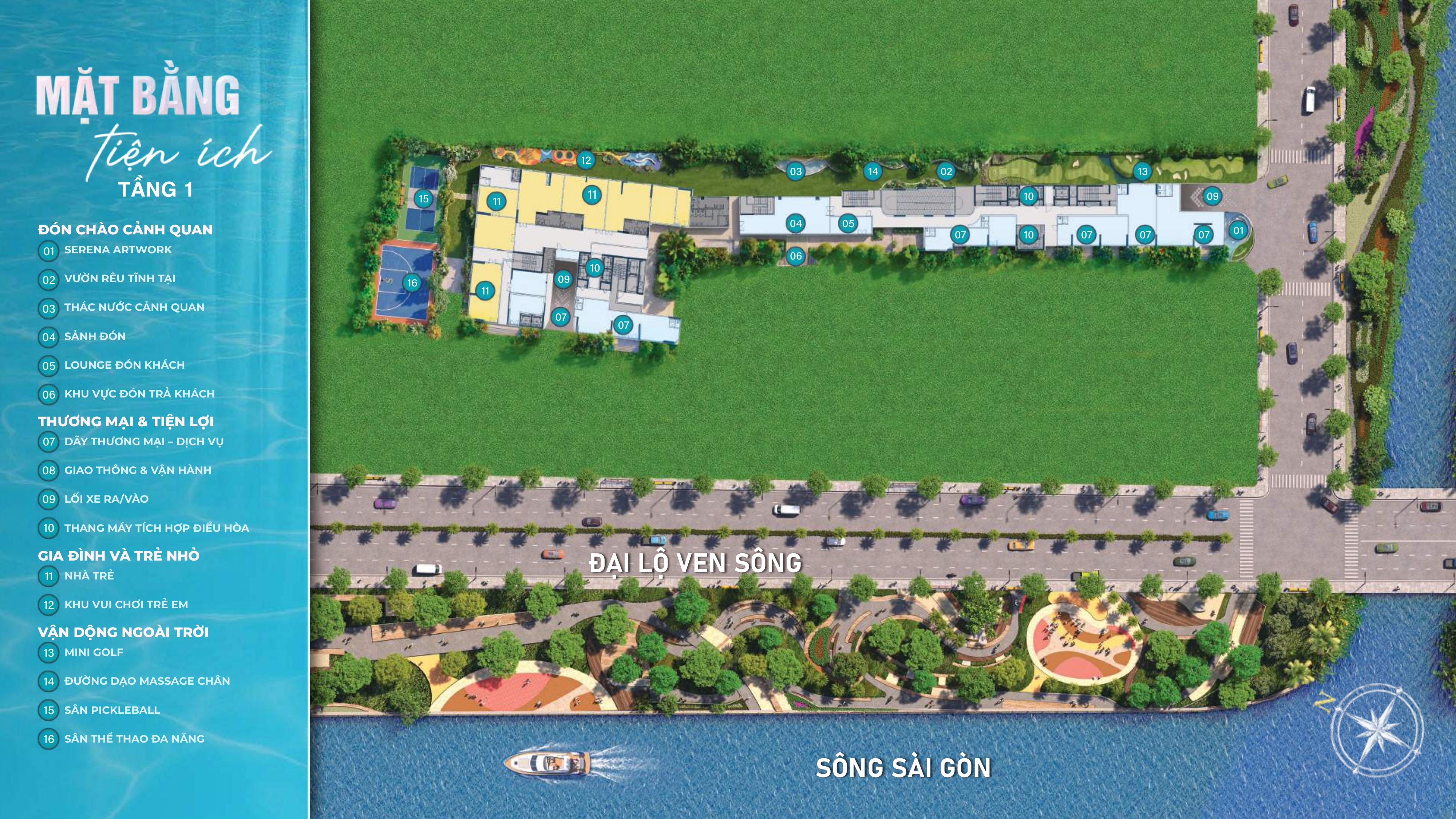 Mặt bằng tiện ích tầng 01 Serena Riverside