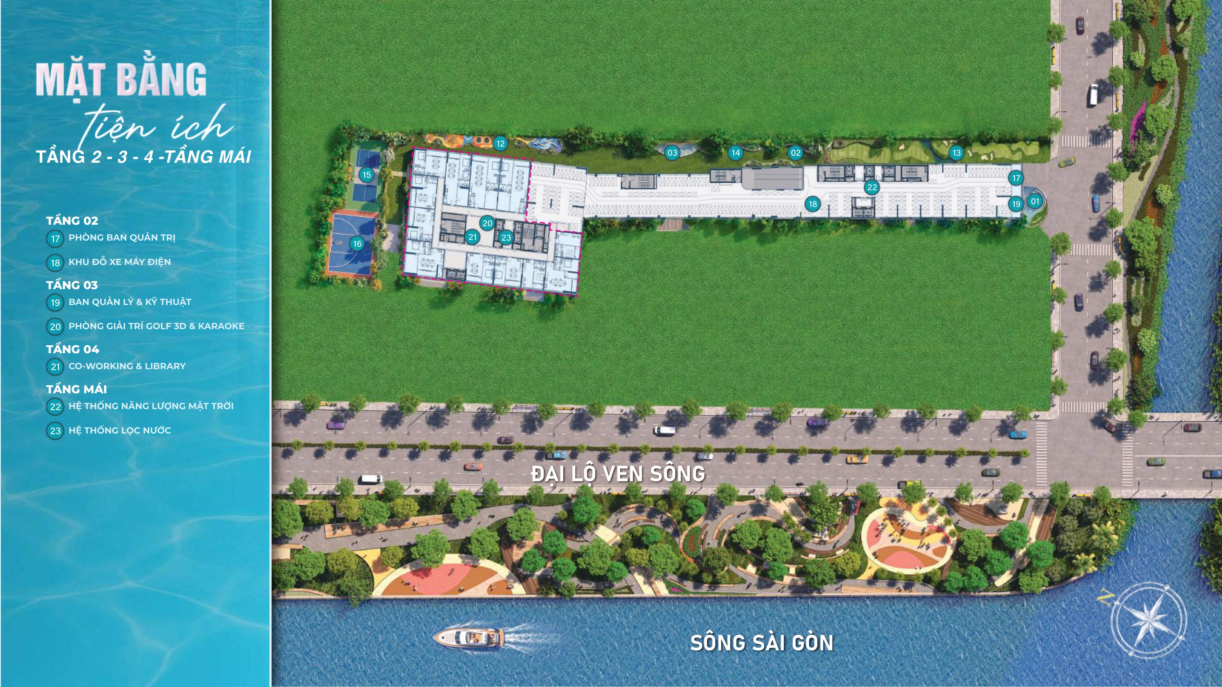 Mặt bằng tiện ích tầng 02-03-04 và tầng mái Serena Riverside