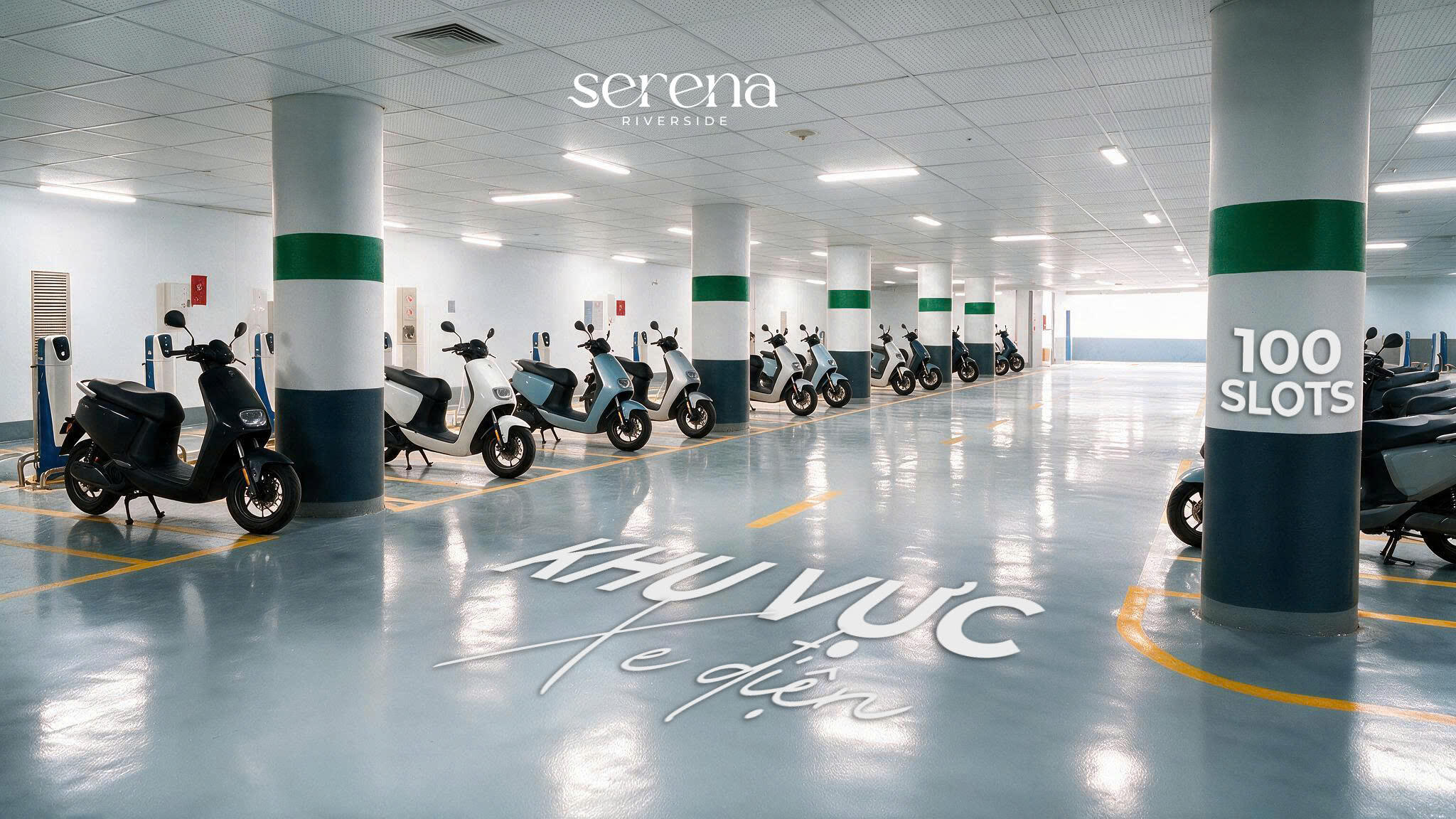 Khu vực để xe điện 100 slot Serena Riverside
