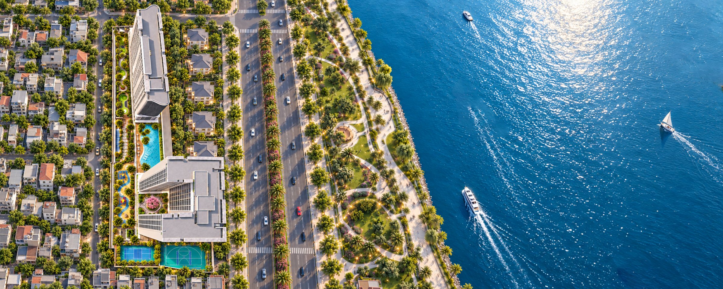 Serena Riverside nhìn từ trên cao trực diện đại lộ ven sông